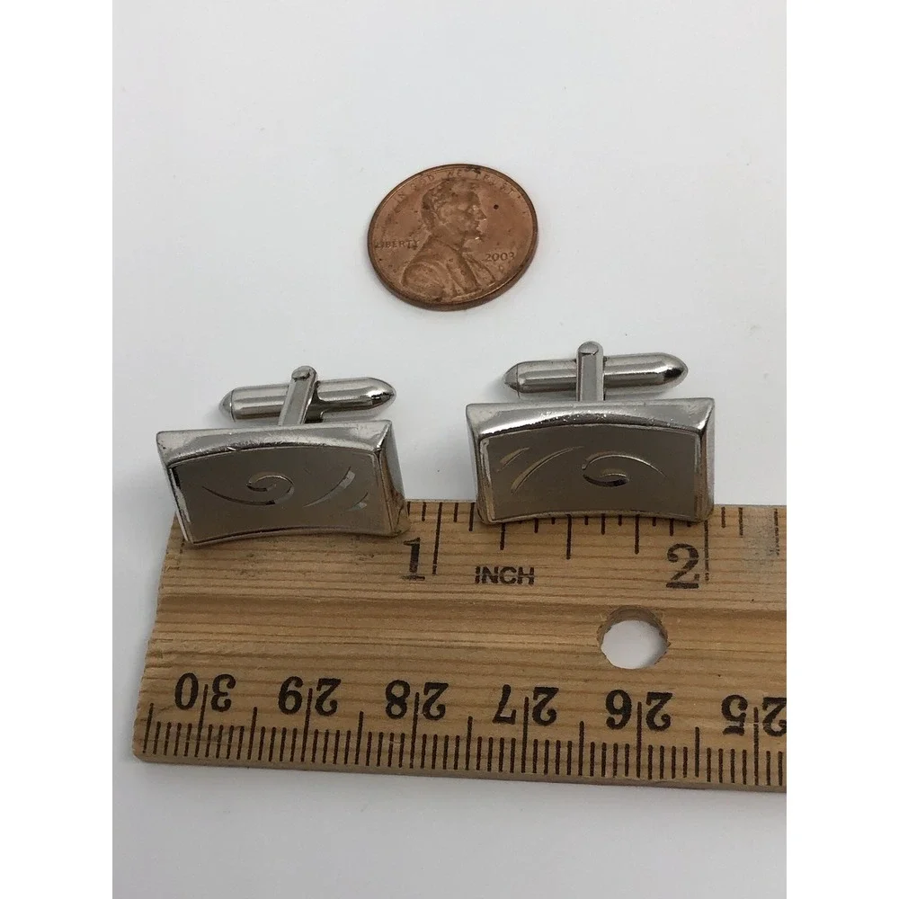 Vintage Rare Swank Cuff Links Rectangular‎ Etched Elegant Silver Tone Cufflinks